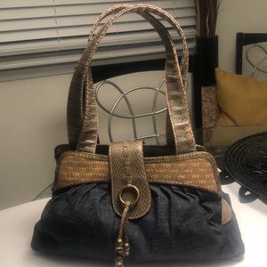 Nine&CO Jean purse by Nine West blue Denim with faux snake skin on trim & straps